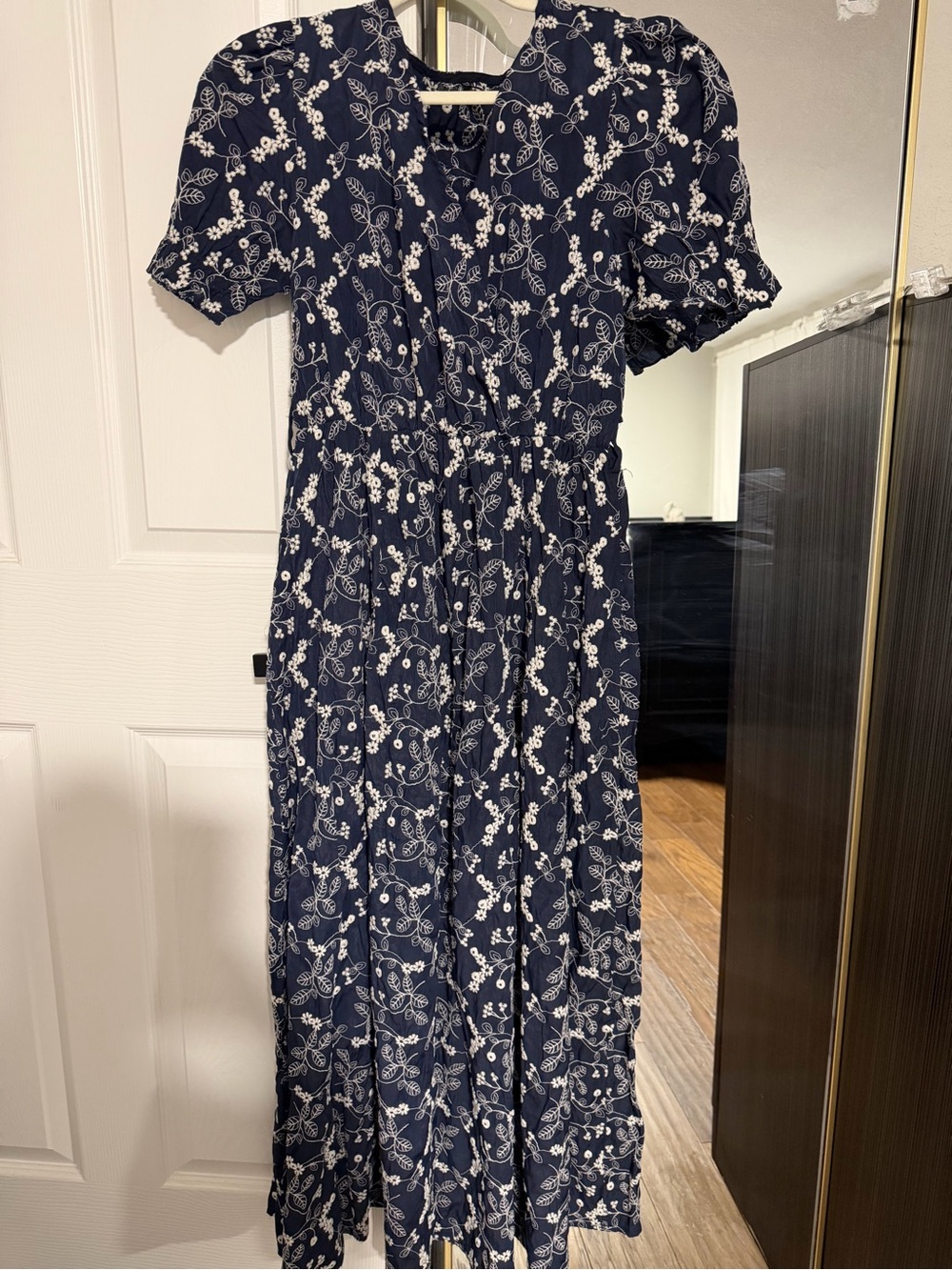 Navy Floral Maxi Dress with White Vine Motif